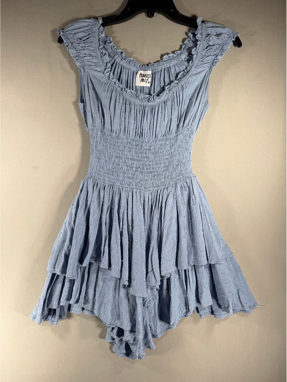 Princess Polly Light Blue Ruffled Smocked Waist Romper Size XS Cowgirl Chic